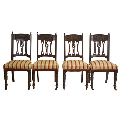Lot 526 - Set of four Victorian walnut dining chairs