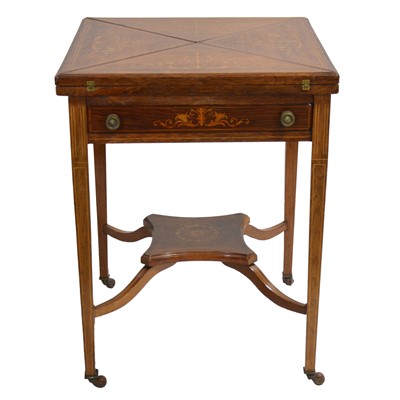 Lot 541 - Edwardian mahogany and inlaid envelope-top card table