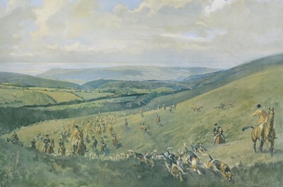 Lot 417 - After Lionel Edwards, The Devon and Somerset Stag Hounds - The Lay On