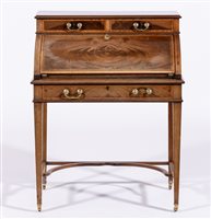 Lot 405 - Edwardian mahogany cylinder-front bureau, with...