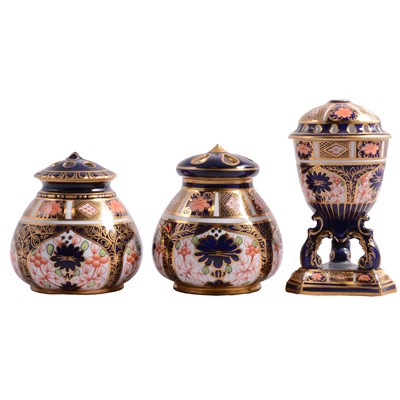 Lot 11 - Three Royal Crown Derby Imari ware pot pourri vases
