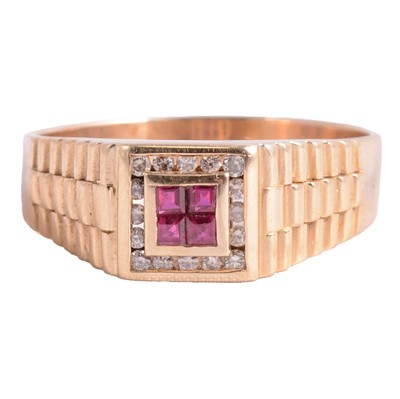 Lot 146 - A Rolex style ruby and diamond ring.
