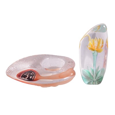 Lot 62 - A coloured Flower Swedish glass sculpture and coloured tea light holder by Mats Jonasson
