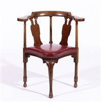 Lot 414 - George III style walnut corner chair,...