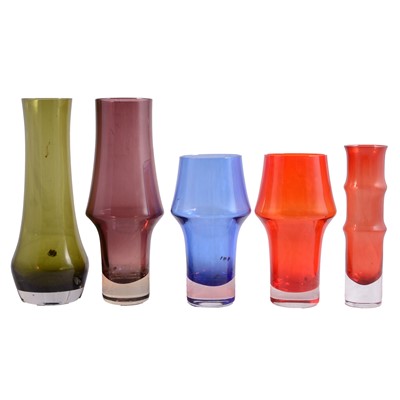 Lot 66 - Five various coloured glass vases, by Riihimaki, Finland