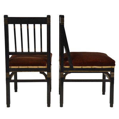 Lot 242 - Two Victorian Aesthetic salon chairs, designed by Christopher Dresser for Bushloe House