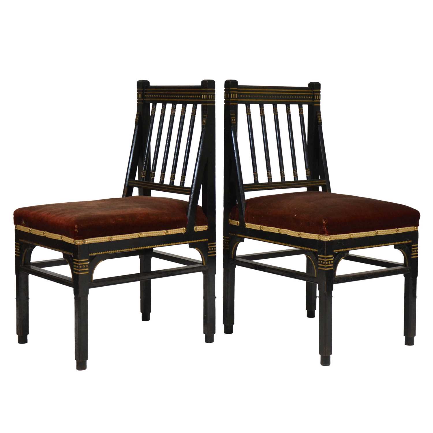 Lot 242 - Two Victorian Aesthetic salon chairs, designed by Christopher Dresser for Bushloe House