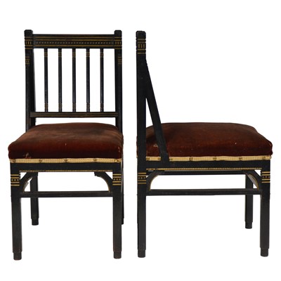 Lot 242 - Two Victorian Aesthetic salon chairs, designed by Christopher Dresser for Bushloe House