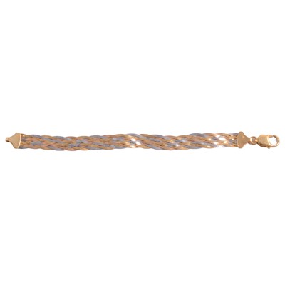 Lot 295 - A yellow, white and rose metal plaited bracelet.
