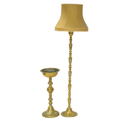 Lot 89 - Indian brass standard lamp and a cast brass pedestal jardiniere