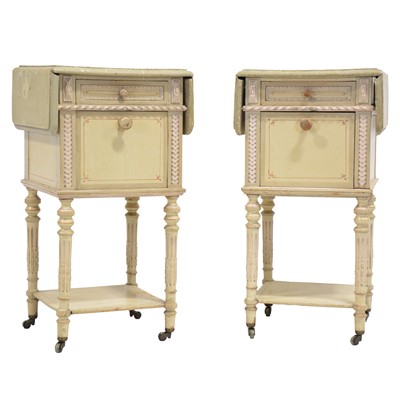 Lot 439 - Pair of continental painted hardwood night tables
