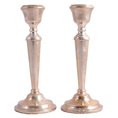 Lot 397 - Pair of silver candlesticks, A T Cannon Ltd, Birmingham 1972.