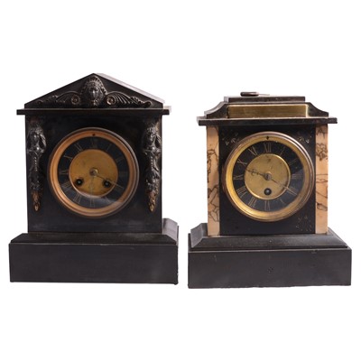 Lot 89 - Two Victorian slate and marble mantel clocks
