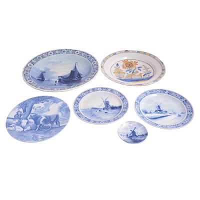 Lot 67 - Tin-glazed polychrome Delft charger, and other Delft-style wares