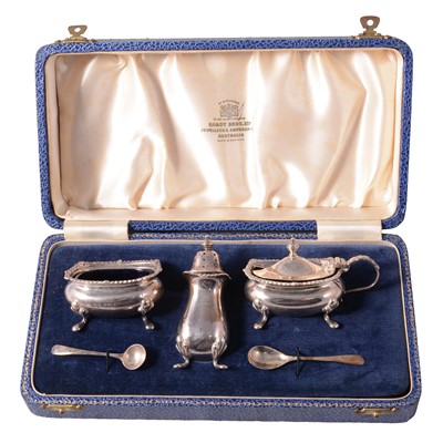 Lot 380 - Silver three piece condiment set