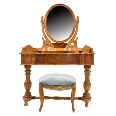 Lot 527 - Victorian satin walnut washstand, mirror and stool