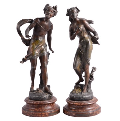 Lot 106 - After Charles Perron, a pair of spelter allegorical figures