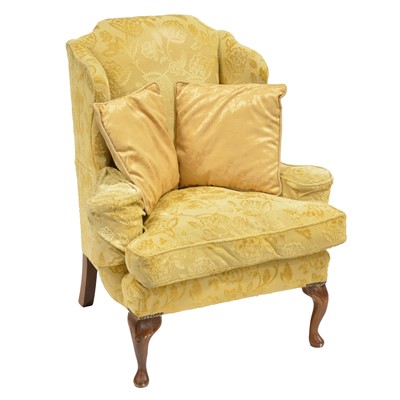 Lot 482 - George III style wing back armchair