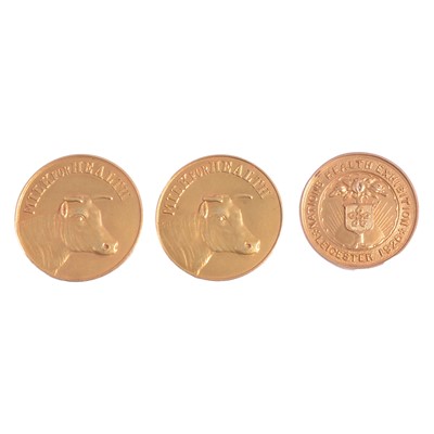 Lot 169A - Three gold agricultural presentation medals, two 18 carat and one 9 carat gold.