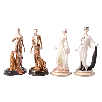 Lot 11 - House of Erte/ Franklin Mint, two Art Deco style ceramic figurines, and two others