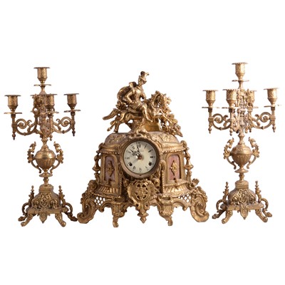Lot 83 - Italian brass clock garniture