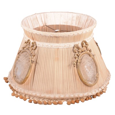 Lot 216 - Silk lampshade mounted with four frosted glass plaques