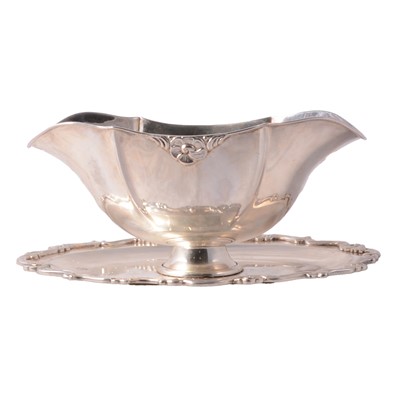 Lot 127 - Danish silver sauceboat on stand