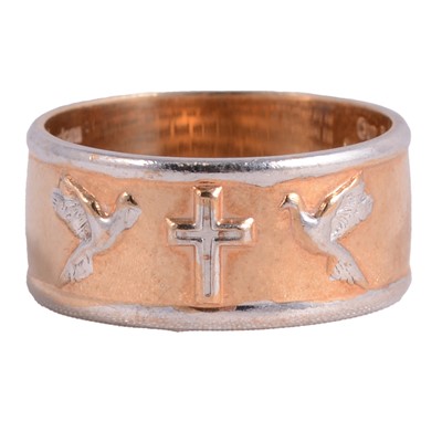 Lot 156 - A 9 carat yellow and white gold ecclesiastical ring.