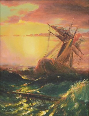 Lot 411 - R Davey, Ship at Sunset