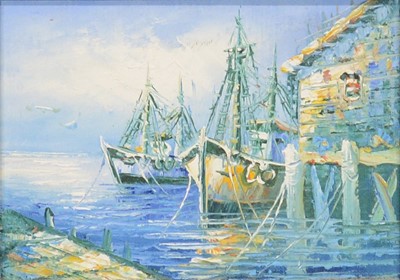 Lot 469 - English School, Boats in harbour, a pair
