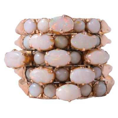 Lot 38 - An opal five row multi stone ring.