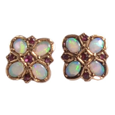 Lot 178 - A pair of opal cluster earrings
