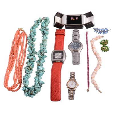 Lot 1283 - Amethyst earstuds, gemstone and other jewellery, and wristwatches.