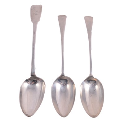 Lot 357 - George IV silver basting spoon and a pair of silver table spoons
