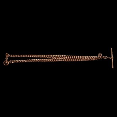 Lot 492 - A 9 carat yellow gold double Albert watch chain.