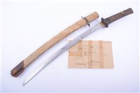 Lot 90 - Japanese Wakizashi short sword, 48cm curved...