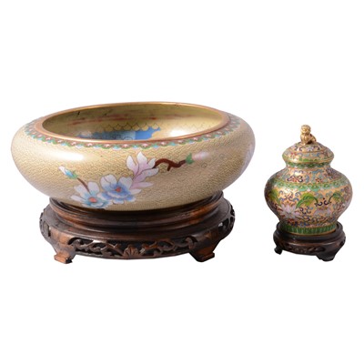 Lot 83 - Large Cloisonne bowl, and small Cloisonne lidded urn and cover