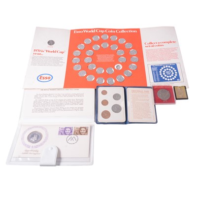 Lot 273 - Silver coin, silver medal and stamp cover, other coins and coin sets, and royal commemorative tins.