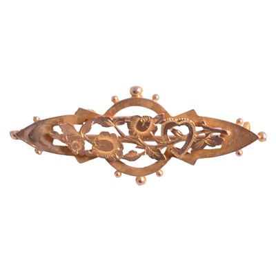 Lot 244 - A yellow metal brooch, and cornelion cross pendant.