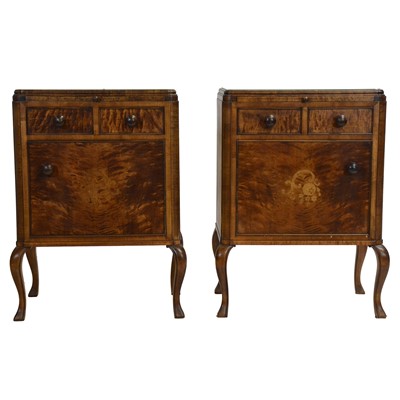 Lot 492 - Pair of French walnut pedestal cupboards
