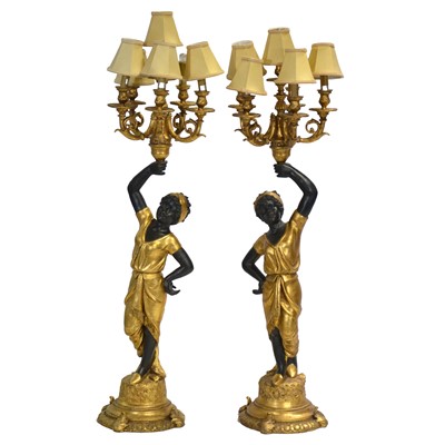 Lot 452 - Pair of six-light Blackamoor lamps