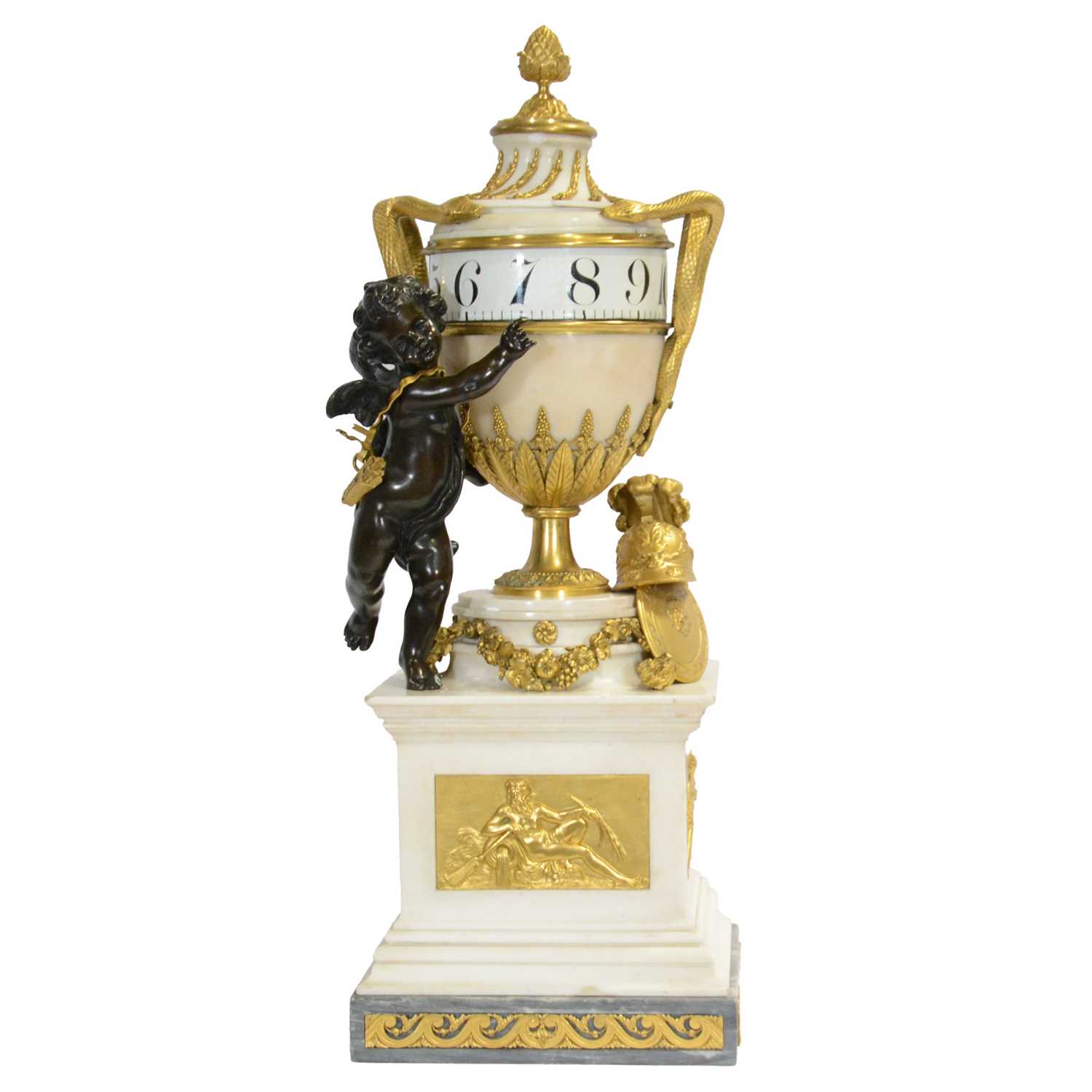 Lot 144 - French Louis XVI style marble and bronze cercle tournant clock