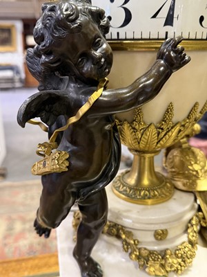 Lot 144 - French Louis XVI style marble and bronze cercle tournant clock