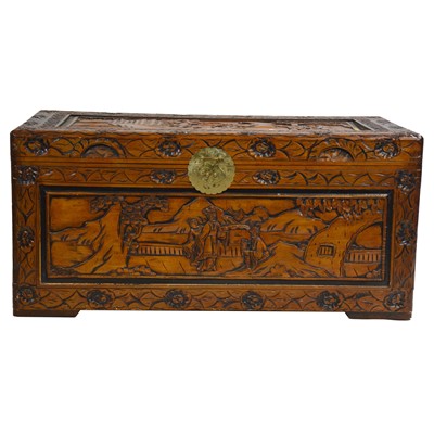 Lot 462 - Eastern stained and carved wood blanket box