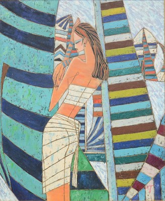 Lot 421 - Mediterranean School, Woman before Sails