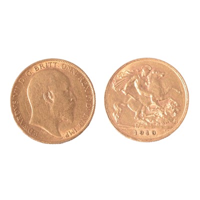Lot 314 - Gold Half-Sovereign coin, Edward VII 1910.