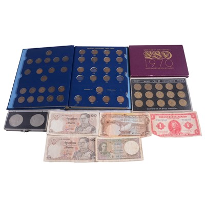 Lot 282 - Collection of British and overseas coins, banknotes, and commemorative medals, some silver content.