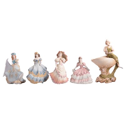Lot 32 - Four Coalport Age of Elegance figurines, and a Royal Dux figurine.
