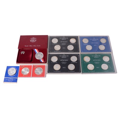 Lot 235 - Collection of white metal coins and coins set commemorating sporting events.