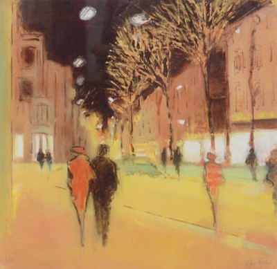 Lot 342 - Jon Barker (?), Figures on an evening street